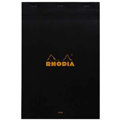 Image de RHODIA 196009C Bloc Notes Agrafé N19 Black A4+ 21 x 31,8 cm Ligné 80 Feuillets Détachables Papier Clairefontaine Blanc g/m² Couverture en Carte Enduite Souple, Résistante et Imperméable