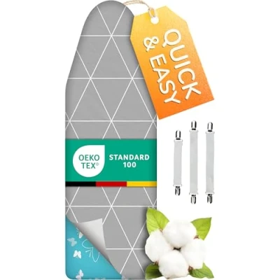 Image de Housse de planche à repasser turbo super douce 5 couches 120 x 40 cm, fabriquée en Allemagne, rembourrage coton Öko Tex, plus rapide avec réflexion thermique, tailles, EasyFit + tendeur, surface