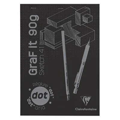 Image de Clairefontaine 96844C Bloc Agrafé GraF&#039;it 80 Feuilles Papier Dessin Croquis Réglure pointillés DOT Détachables A4 21x29,7 cm 90g Couverture Noire