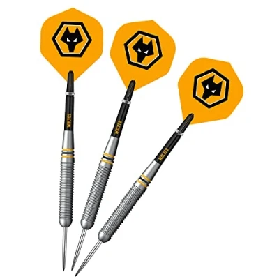 Image de FOCO Jeu de fléchettes sous licence officielle Wolverhampton Wanderers Football Club Wolves FC 90 % tungstène avec pointe en acier Noir/jaune (D1424)