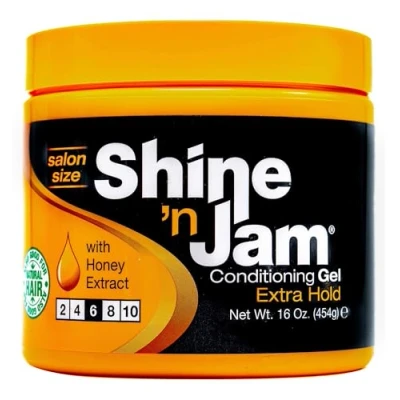 Image de Ampro Shine n Jam Maximum Hold Infused with Honey Extract to Strengthen Hair Great for Taming Fringe, Ponytails, Soft Weaves, and Braids Keeps Tresses Firm Non Greasy 454 g