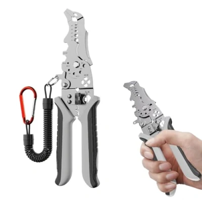 Image de 2024 New Multifunctional Elbow Wire Stripping Pliers with A Spring Keychain, Professional Stripper Crimper Cable Cutter Pliers, Upgrade Electrician Tools