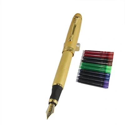 Image de Jinhao 450 Normal nib Fountain Pen Golden with 5 color Gullor Ink Cartridges
