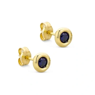 Image de Orovi Bijoux Femmes Boucles d&#039;Oreilles rondes avec Pierre Précieuse Saphir bleu Clous en Or Jaune 9 Carat / 375