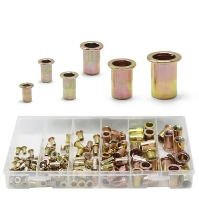Image de CCLIFE 150 Pièces Écrou à Riveter, éCrous Filetés TêTe Plate en Acier Au Carbone et Plaqué Zinc，Rivet Inserts pour Métal Plastique M3 M4 M5 M6 M8 M10