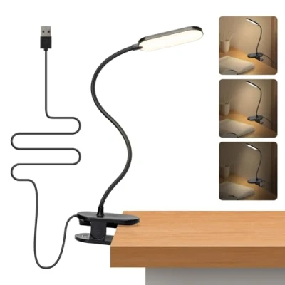 Image de Aigostar lampe de Lecture, Lit à Clipser Avec Bras flexible Réglable 360,3 Niveaux Luminosité,Lampe LED Câble, 4000K Protection des yeux, pince pour lit, Noir