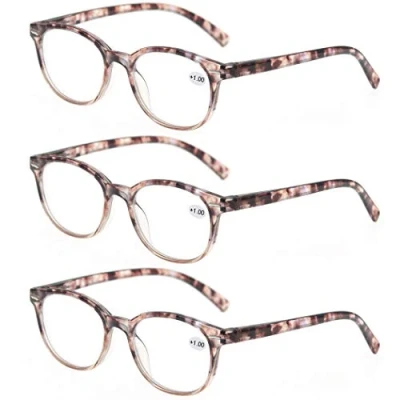 Image de MODFANS Lot de 3 Lunettes Lecture 1.25 Femme,Lunettes Loupe Monture Legere Branches a Ressort,Lunettes Vue Ronde Paires Rose
