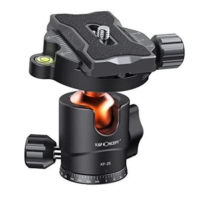 Image de K&amp;F Concept Rotule Ball Tête Vis 3/8&quot; en Aluminium Head Adaptateur 360 Rotatif avec Plaque Rapide de 1/4&quot; pour Trépied et Caméra Charge Max 8KG