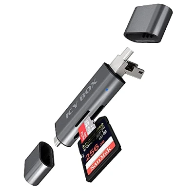 Image de ICY BOX Lecteur de Cartes SD avec USB 3.0 pour et Micro SD, 3 connecteurs (USB C, A, USB), OTG, en Aluminium, modèle IB CR201 C3