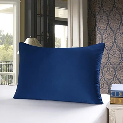 Image de townssilk Taie d&#039;oreiller, 100 % soie de mûrier pure, 82,46 g/m², double face, pour la santé des cheveux, peau, fermeture éclair cachée, 600 fils, 40 x 145 cm, bleu marine