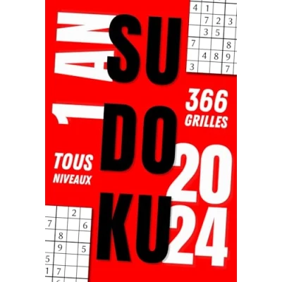 Image de sudoku 2024, 1 grille par jour : 366 grilles de pour adulte, 4 niveaux difficulté, format moyen