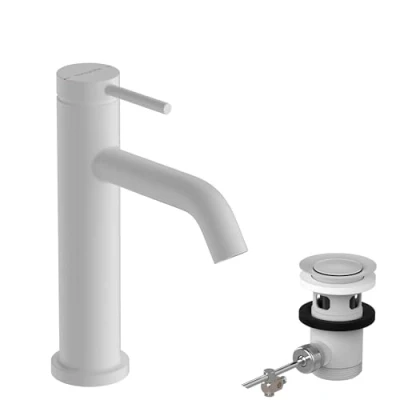 Image de hansgrohe Tecturis S Mitigeur de lavabo avec tirette et vidage, Robinet salle bain hauteur sous bec 110 mm, économie d&#039;eau (EcoSmart+), Blanc mat, 73310700