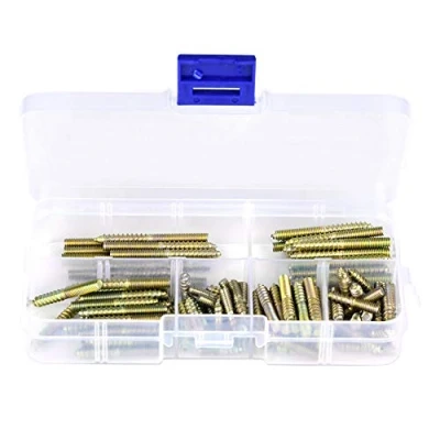 Image de 110PCS Vis Double Filetage M4, Goujon de Fixation M4 x 16/20/25/30/35/40mm, Extrémité Fileté Autotaraudeuse Vis, Bois pour Meubles en à