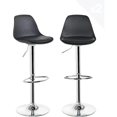 Image de HUOLE Lot de 2 Tabourets Bar avec Dossier et Repose Pieds，Réglable en Hauteur Rotative à 360,Chaises Cuisine Plastique，Robuste Ultra Silencieux nior 2pc