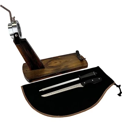 Image de Jambonier Basculante Tête Rotative + Couverture de Jambon Noire Aiguiseur manuel Couteau à Jambon, Noir