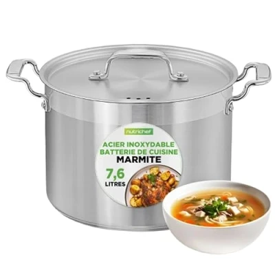 Image de NutriChef Marmite en Acier Inoxydable 8 L Grande pour Ragoût, Soupe, Mijotage, Chauffe Uniforme, Résistante et Durable, Compatible Lave Vaisselle, Induction, Céramique Halogène