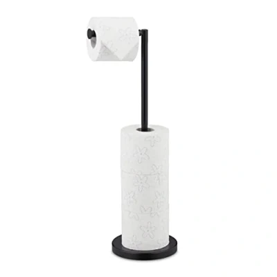 Image de Relaxdays support de papier toilette, réserve 4 rouleaux, vertical avec pied, 57x21,5x16,5 cm, en fer, noir