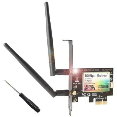 Image de Carte WiFi AX210 PCIE 6E Bluetooth5.3, Max 5400Mbps, Tri Bandes (6GHz/5GHz/2.4GHz) Bluetooth 6 pour PC Windows 11/10(64Bit)