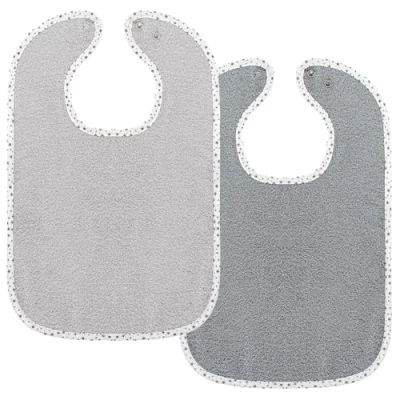 Image de Wörner Lot de 2 Bavoir Bébé Grande Taille Enfant Bavette réglable avec Bouton à pression certifié Öko Tex Tissu éponge 100% Coton Gris, Étoile
