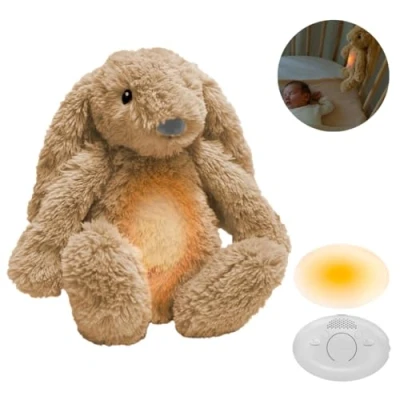 Image de ZAZU Ro le lapin Aide au sommeil pour bébé avec batterie rechargeable Veilleuse en plusieurs couleurs &amp; sons apaisants, capteur de vin, arrêt automatique et câble charge USB C (beige)