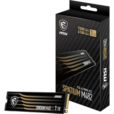 Image de MSI SPATIUM M482 SSD 1TB Disque Interne 2 to, PCIe 4.0 NVMe M.2, Lecture 7200 MB/s &amp; Écriture 6100 MB/s, 3D NAND, Sécurité des Données Intégrée, Garantie 5 Ans (600 TBW)