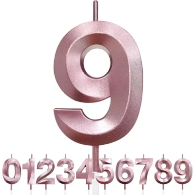 Image de Bougies D&#039;anniversaire pour 9 Ans, 3D Bougie Numéro 9, Numérotées, Décorations de Dessus Gâteau, Gâteau Fête D&#039;anniversaire, Anniversaire Mariage (Paillettes Or Rose)