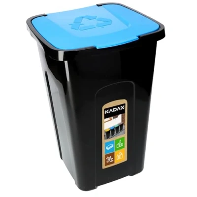 Image de KADAX Poubelle de Recyclage 50L, Conteneur en Polyuréthane Adapté à une Utilisation Interieure et Exterieure, Grand Bac avec Couvercle (Bleu)