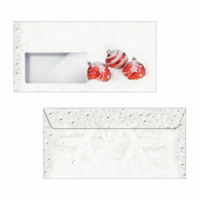 Image de SIGEL Du247 Enveloppes Motif Boules de Noël, Rouge/Blanc, Format Dl (11 X 22 cm), 50 Pièces