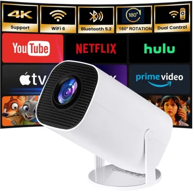 Image de Mini Projecteur Portable 4K avec Android 12 WiFi 6 BT 5.0 720P Full HD Native Automatique Rotatif à