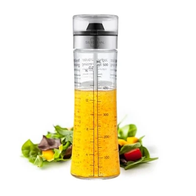 Image de SILBERTHAL Shaker Vinaigrette En Verre Gradué 500 Ml Avec 4 Recettes Et Couvercle Bouteille À Sauce Salade Mélangeur Assaisonnement Réutilisable Pique Nique Barbecue Sans Goutte