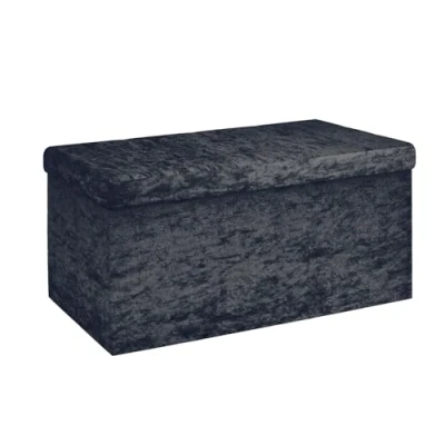 Image de Intirilife Banc Pliable 76x38x38cm en Velours Noir Cube de siège avec Espace Rangement et Couvercle recouvert Sitzcube Repose Pieds boîte Coffre Tabouret