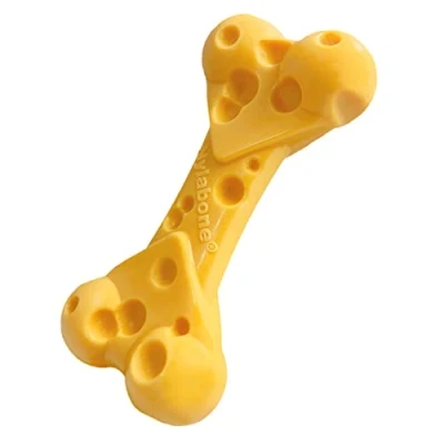 Image de Nylabone Produit à mâcher résistant Dura, os jouet avec compartiment aromatique, goût fromage, pour les Chiens de taille moyenne (jusqu’à 16kg), mâchouillage puissant/extrême