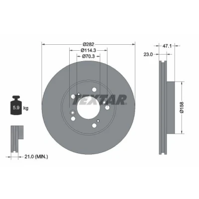 Image de TEXTAR 92101000 Disque de frein 282 23 05/09 114,3 ventilé l&#039;intérieur sans boulon fix roue, moyeu roue HONDA: Prelude V