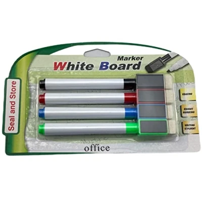 Image de Lot de 4 marqueurs magnétiques effaçables à sec pour tableau blanc avec gomme