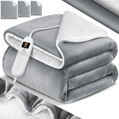 Image de KESSER® Couverture chauffante en polaire Sherpa Double face avec minuterie et arrêt automatique douillette 9 niveaux de température Lavable jusqu&#039;à 40C Affichage numérique