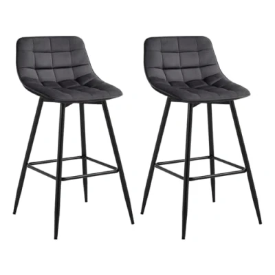 Image de WOLTU BH143dgr 2 Lot de Tabouret Bar Design Chaise Haute pour Bistro siège en Velours avec Repose Pieds Cadre métal, Gris Foncé