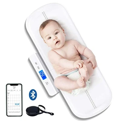 Image de UNICHERRY Pèse bébé Bluetooth, Balance bebe multifonctionnel avec plateau amovible, fonctions de tare et maintien, application gratuite piles (Max: 100 kg)