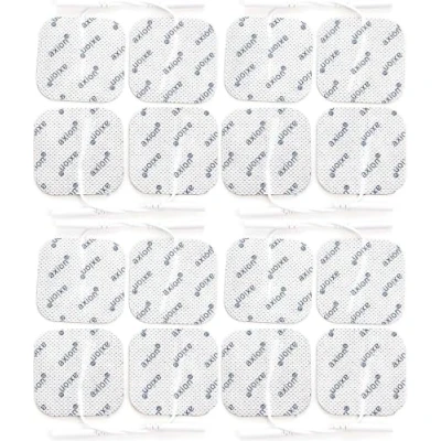 Image de 16 électrodes de rechange axion Patchs 5x5 cm pour électrostimulateur TENS et EMS Réutilisables auto adhésifs avec connecteur filaire 2 mm