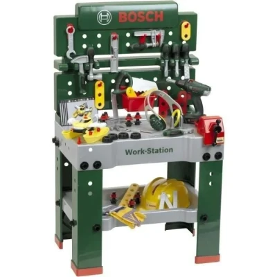 Image de Etabli Bosch avec 81 accessoires dont une visseuse électronique et un set de construction véhicules futuristes KLEIN 8469