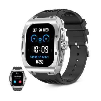 Image de Smartwatch con esfera cuadrada KSIX Hero en color negro y aleación de aluminio, pantalla táctil 1.96&quot; AMOLED, conectividad