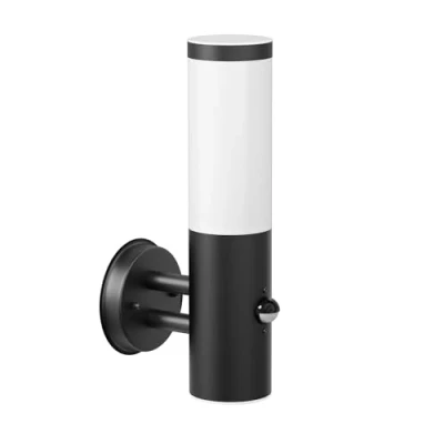 Image de ledscom.de applique murale PORU pour l&#039;extérieur, IP44, détecteur de mouvement, acier inoxydable, noir mat, ronde, 1x E27 max. 40W, éclairage chemin, entrée, balcon,