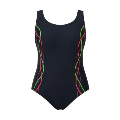 Image de Ulla Popken Femme Maillot de Bain, Pipings, Bande sous la Poitrine, Doublure Avant Pièce, Bleu, 44