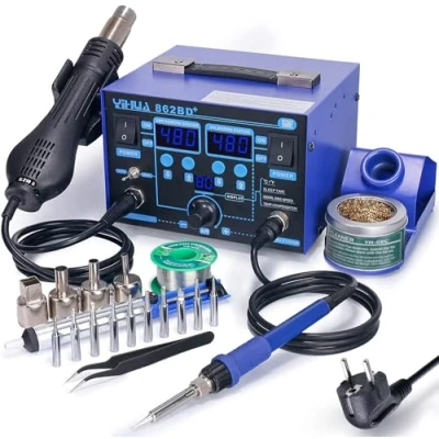Image de YIHUA 862BD+ station de Soudage à Air Chaud et Fer Souder pour CMS, 2 EN 1 avec fonction stabilisation la température projets bricolage électronique réparation(EU PLUG)