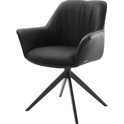 Image de Chaise pivotante Keila Flex avec accoudoirs cuir de vache noir pied croisé large pivotement sur 360 fonction bascule