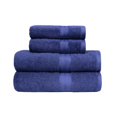 Image de Amazon Basics Ensemble de serviettes résistant à la décoloration, 2 bain et draps bain, 4 pièces, 100% coton 500g / m², 70 x 60 cm Bleu Royal