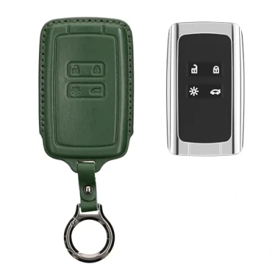 Image de kwmobile Accessoire Clef de Voiture Compatible avec Renault Smart Key 4 Bouton (Keyless Go Uniquement) Coque clé en Cuir véritable Porte clés Vert foncé