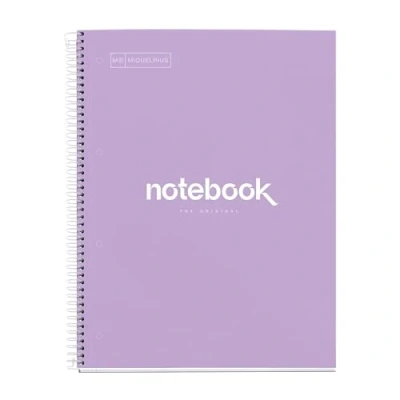 Image de Miquelrius Cahier A4 Carnet de Notes Emotions, 80 Feuilles 90 g/m², Grille 5 x mm, 1 Bande couleur, Spirale microperforée, Couverture extra dure, 4 Trous, Couleur Lavande