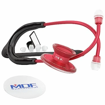 Image de MDF Acoustica, Stéthoscope à double pavillon Léger Pour médecins, infirmières, étudiants, soins domicile Tubulure noir, Lyre rouge MDF747XPR11