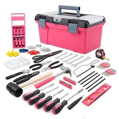 Image de Hi Spec Apollo Boîte d&#039;Outils Rose pour Madame Portable Contenant 170 Pièces Durable Tournevis,Marteaux,Pinces,Ciseaux Bricolage et Entretien de Maison