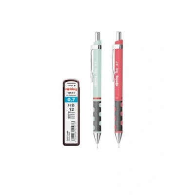 Image de rOtring Tikky Lot de 2 porte mines pastel avec recharges à haute teneur en polymère HB 0,7 mm Bleu opale rose thé